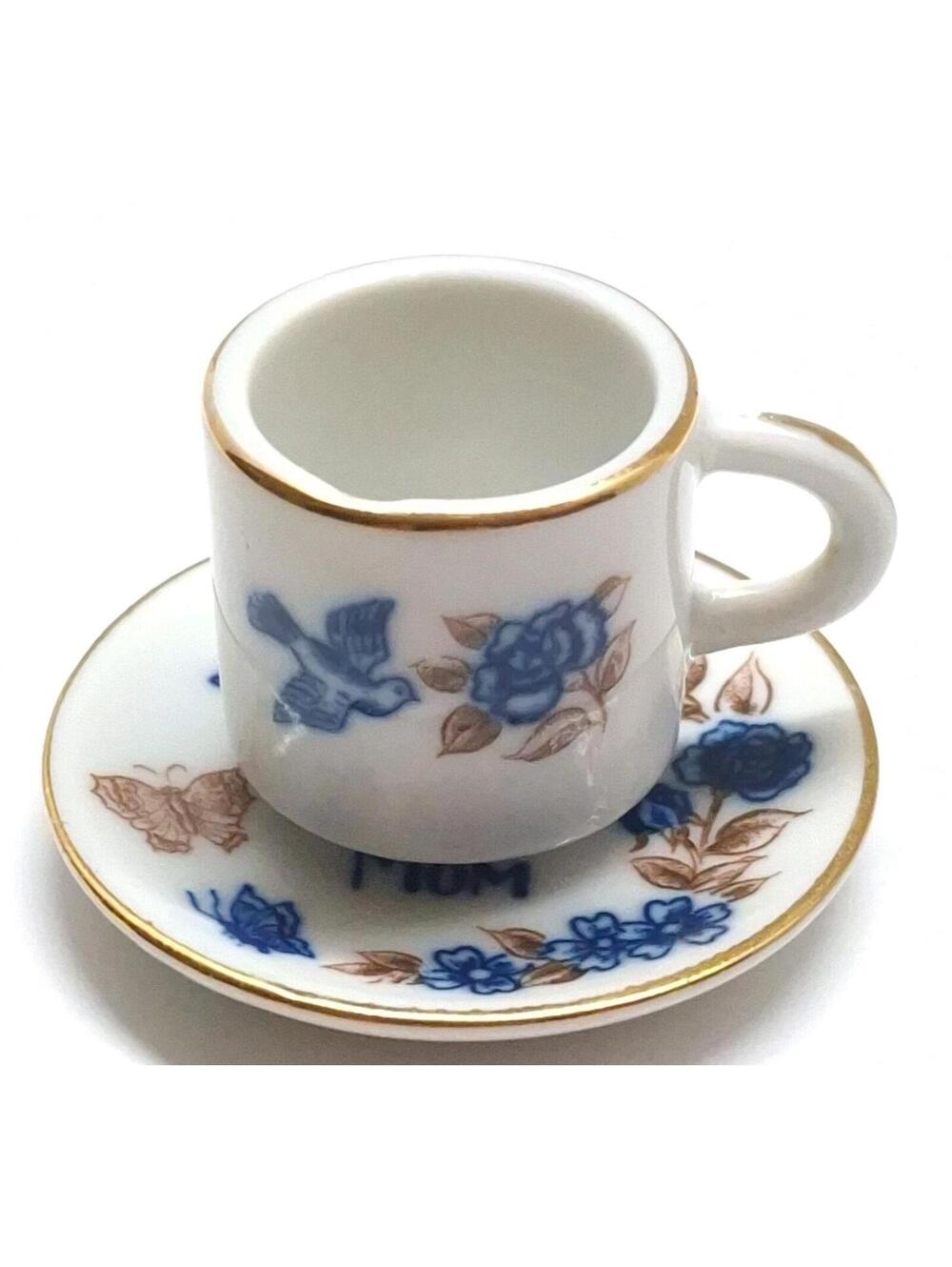Vintage I LOVE YOU MOM Japan Giftcraft  Ceramic Gingham  Cup and saucer 2" Mini